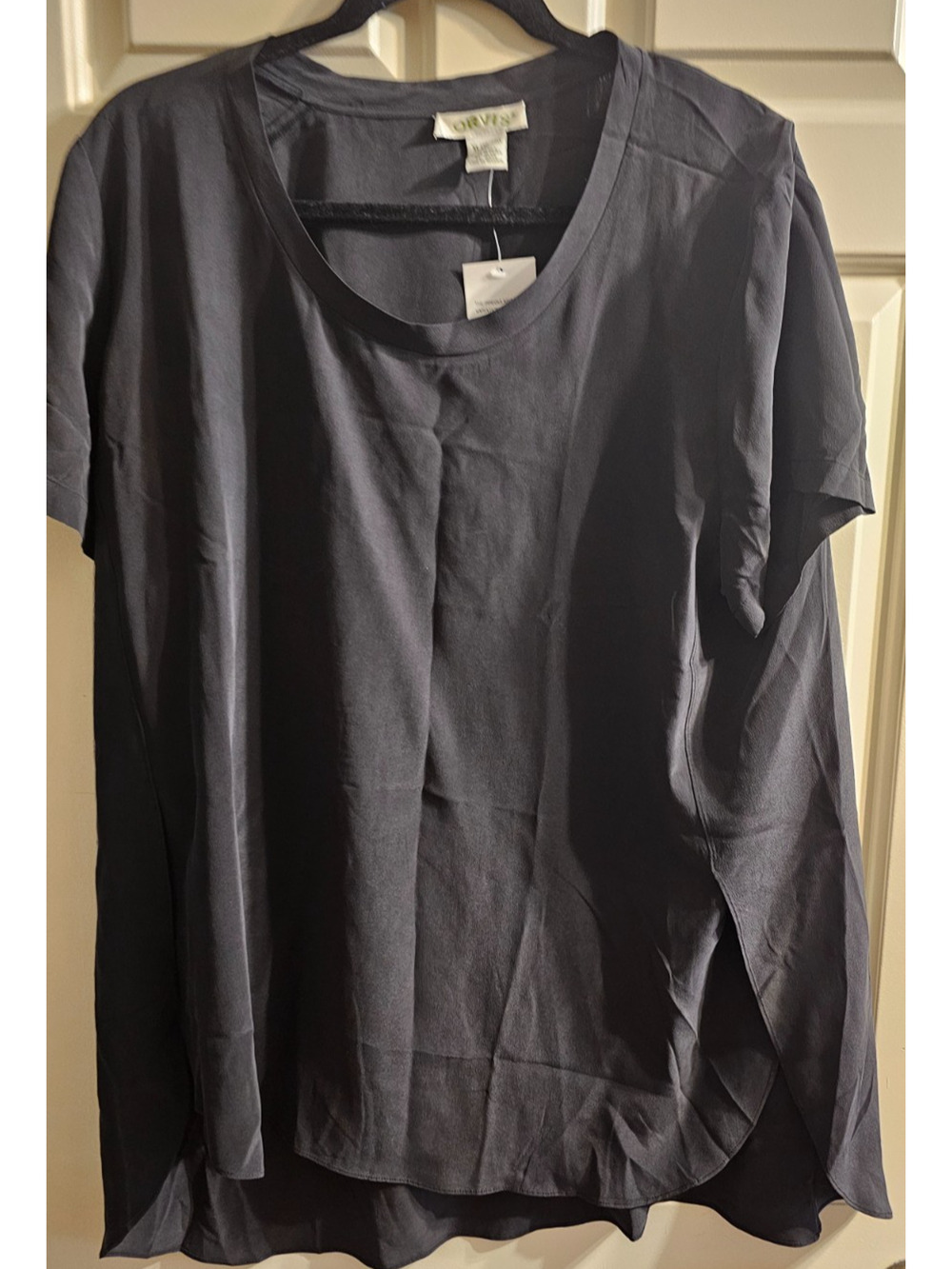 NWT ORvis Black Silk Blouse Size XL (18-20) Short sleeve Tunic Style